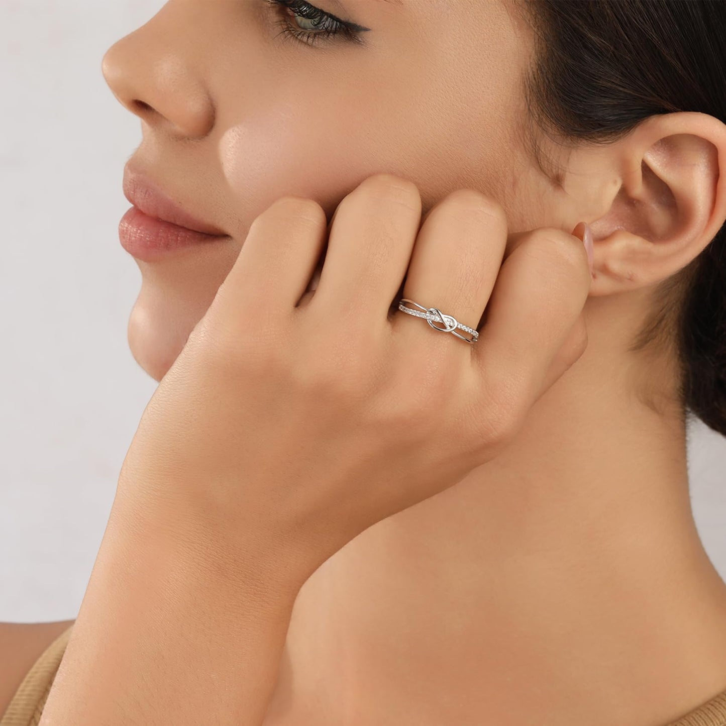 OOOPEL Sterlingsilber Verstellbarer Ring S925 Silberringe für Frauen Zirkonia Twist Liebesknoten Zarter Ring Silber Minimalistischer Offener Fingerring Silber Daumen Sterlingsilberring