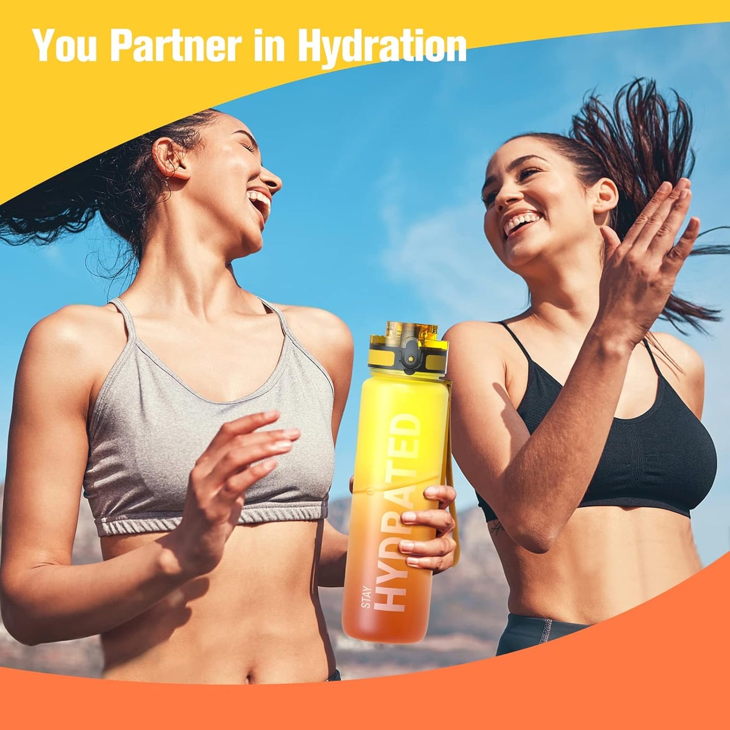 Sahara Sailor Trinkflasche, 950ml Motivations-Sportflasche mit Zeitmarkierung – Trinkzeiten – Tritan, BPA-frei, weite Öffnung auslaufsicher, Fast-Flow-Technologie mit Reinigungsbürste (1 Flasche)