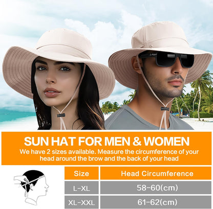 Sonnenhut für Herren und Damen UPF 50+ Schutz – Breiter Krempenhut für Outdoor-Wandern, Wasserabweisender faltbarer Hut zum Angeln