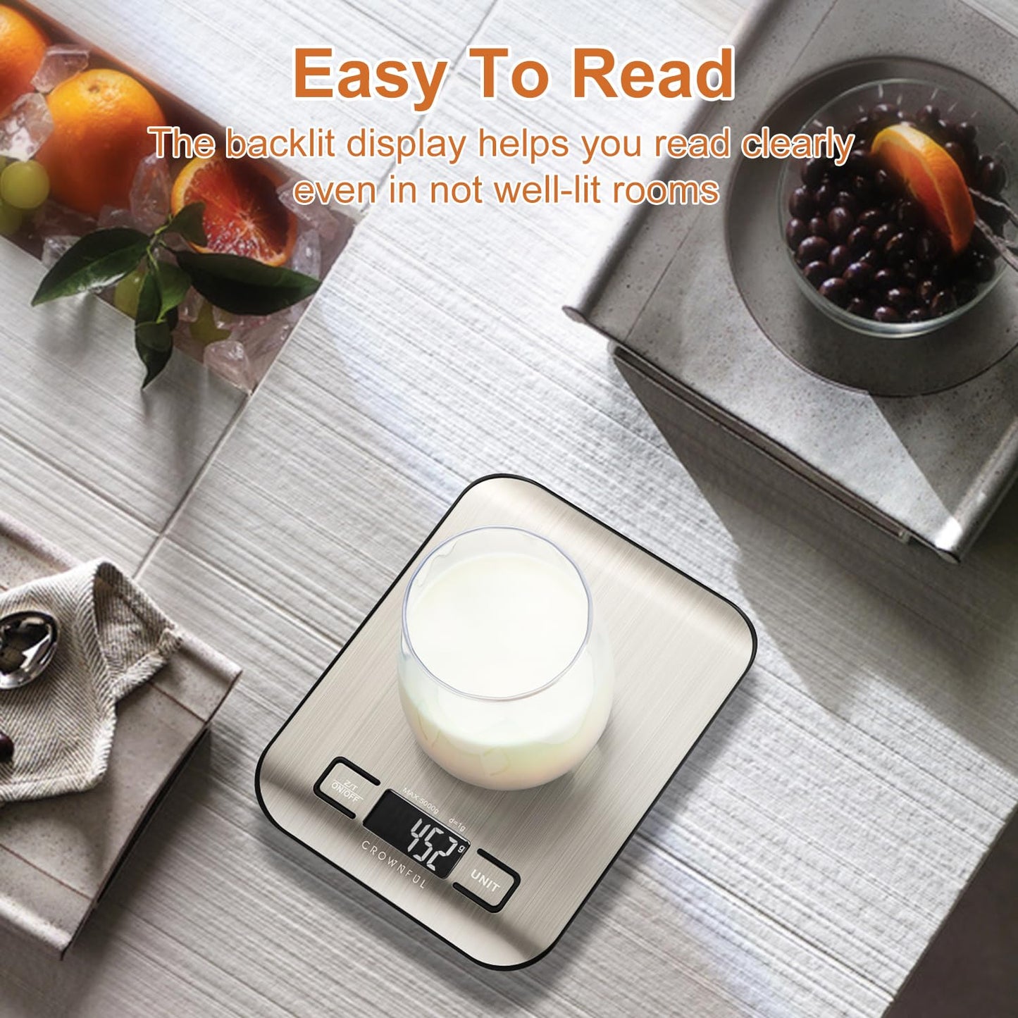 CROWNFUL Küchenwaage, 11lb/5kg Digitale Küchenwaage für Kochen und Backen, 6 Maßeinheiten mit Tara-Funktion (Batterie enthalten)