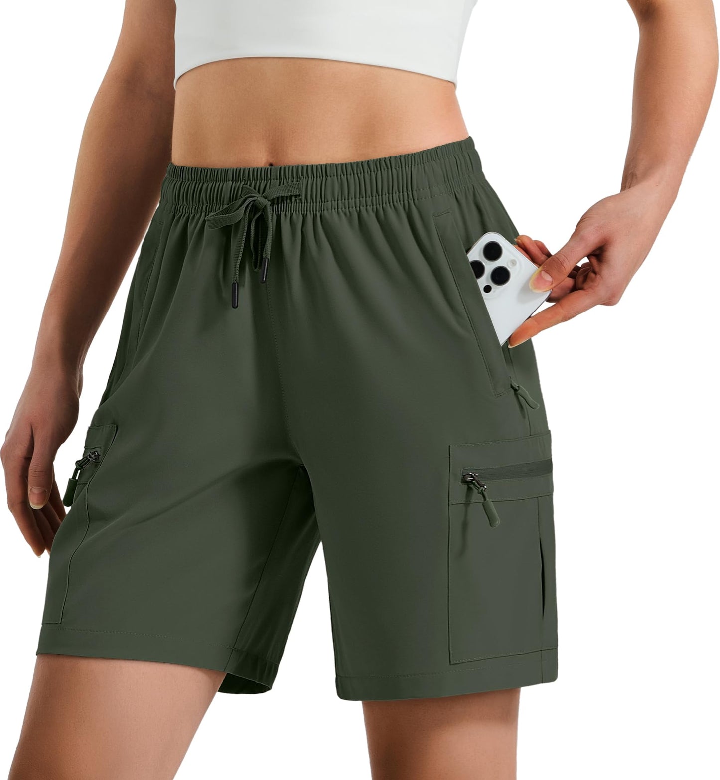 Hugut Women's Lightweight Hiking Cargo Shorts Quick Dry Athletic Shorts Camping Travel Golf Zipper Pockets Water Resistant