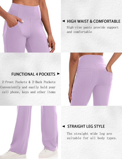VOOVEEYA Yogahosen für Damen mit Taschen, gerade geschnittene Hose mit weitem Bein, hochtaillierte Business-Hose, petite/regulär//lang