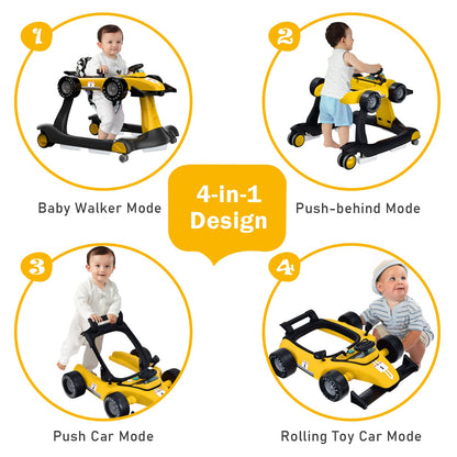 BABY JOY 4-in-1 Baby Walker, Foldable Activity Walker with Adjustable Height & Speed, Music, Lights, Anti-Rollover, Toddler Push Walker, Baby Walker with Wheels for Boys Girls 6-18 Months (Pink)
