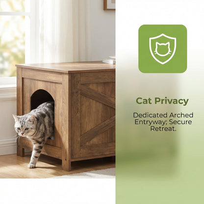 Homhedy Cat Litter Box Enclosure, Wooden Cat Washroom Furniture with Barn Door, Pet House, Fit Most of Litter Box, White