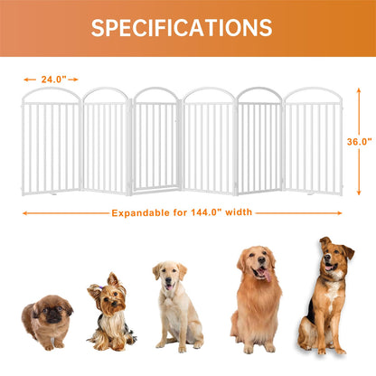 SNUOWU 4 Panels Full Matel Freestanding Dog Gates with Door, 96"Extra Wide 36"Tall Free Standing Dog Pet Gate for Indoor & Outdoor. Foldable Pet Fences for Doorways, House, Stairs, Porch, Deck, Yard