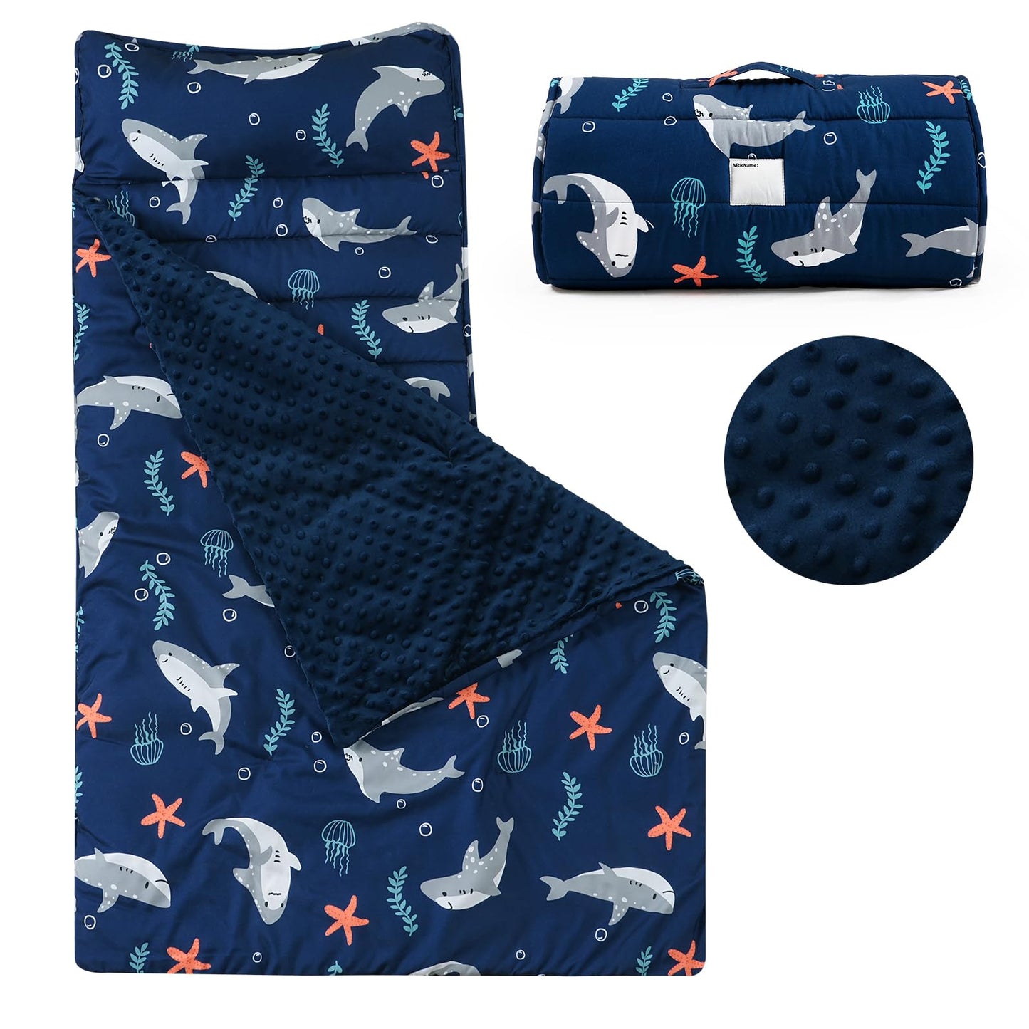 PHF Toddler Nap Mat with Removable Pillow and Minky Blanket, Rollup Design Kids Sleeping Mat, Slumber Bags for Boys, 55"x23" Toddler Sleeping Bag for Daycare Preschool Travel Camping, Space