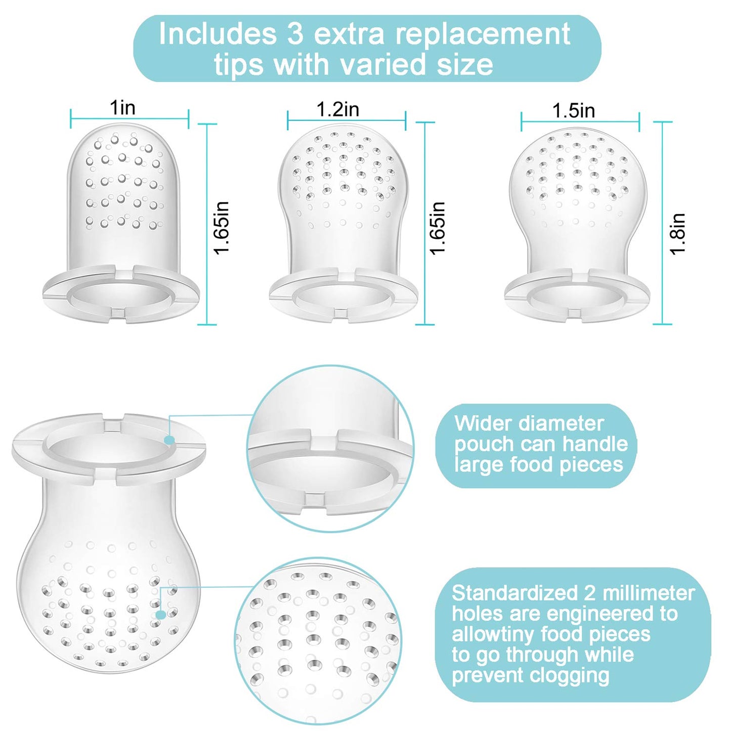 PandaEar Fresh Fruit Feeder Schnuller (3er Pack) | Lebensmittelqualität Weiche Sichere BPA-freie Silikonbeutel