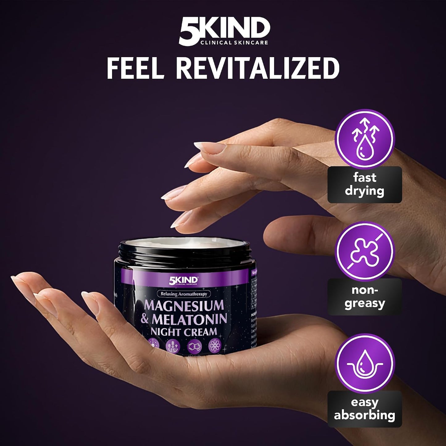 5Kind Melatonin & Magnesium Sleep Cream 3.4 fl oz - Magnesium Lotion for Sleep - Relaxing Lavender & Chamomile Magnesium Cream for Sleep - Infused with Lavender Essential Oils - Natural Sleep Aid
