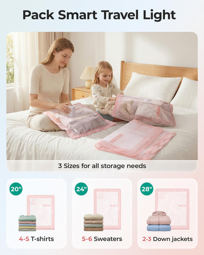 BAGSMART Vacuum Seal Storage Bags for Clothing Travel, 18 Pack Travel Essentials Bundle includes Laundry Bag & Waterproof Shoe Bag & TSA Approved Toiletry Bag, Hand Pump Included