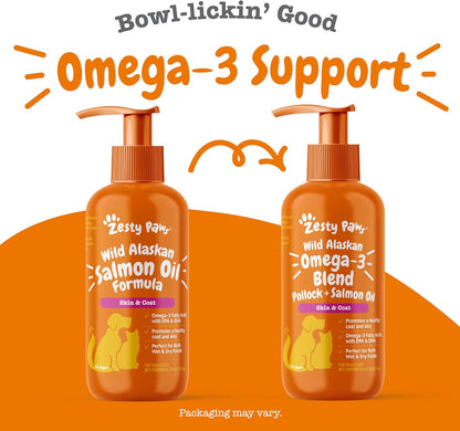 Zesty Paws Wild Alaskan Omega-3 Blend Pollock + Salmon Oil for Dogs and Cats