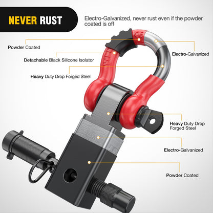 Nilight Anti-Theft Shackle Hitch Receiver 2Inch 45000 LBs Breaking Strength 3/4" Anti-Theft D Ring Shackle 5/8" Trailer Hitch Lock Pin Heavy Duty Solid Towing Kit for Trucks Off Road (Black)