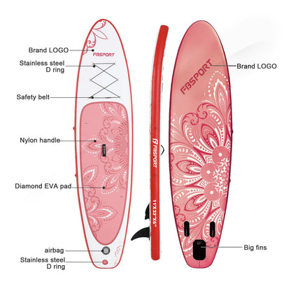 FBSPORT 11' Premium Stand Up Paddle Board, Yoga Board with SUP Accessories & Carry Bag | Wide Stance, Surf Control, Non-Slip Deck, Leash, Paddle and Pump for Youth & Adult