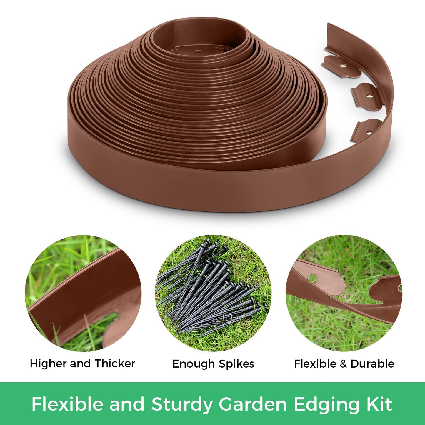 2-Inch x 66 FT Landscape Edging Border with 100 Spikes, No Dig Garden Border Edging Kit, Plastic Edging Border Flexible for Garden Flower Beds Lawn Yard Paver Pathway (Black)