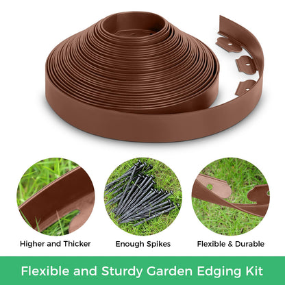 2-Inch x 66 FT Landscape Edging Border with 100 Spikes, No Dig Garden Border Edging Kit, Plastic Edging Border Flexible for Garden Flower Beds Lawn Yard Paver Pathway (Black)