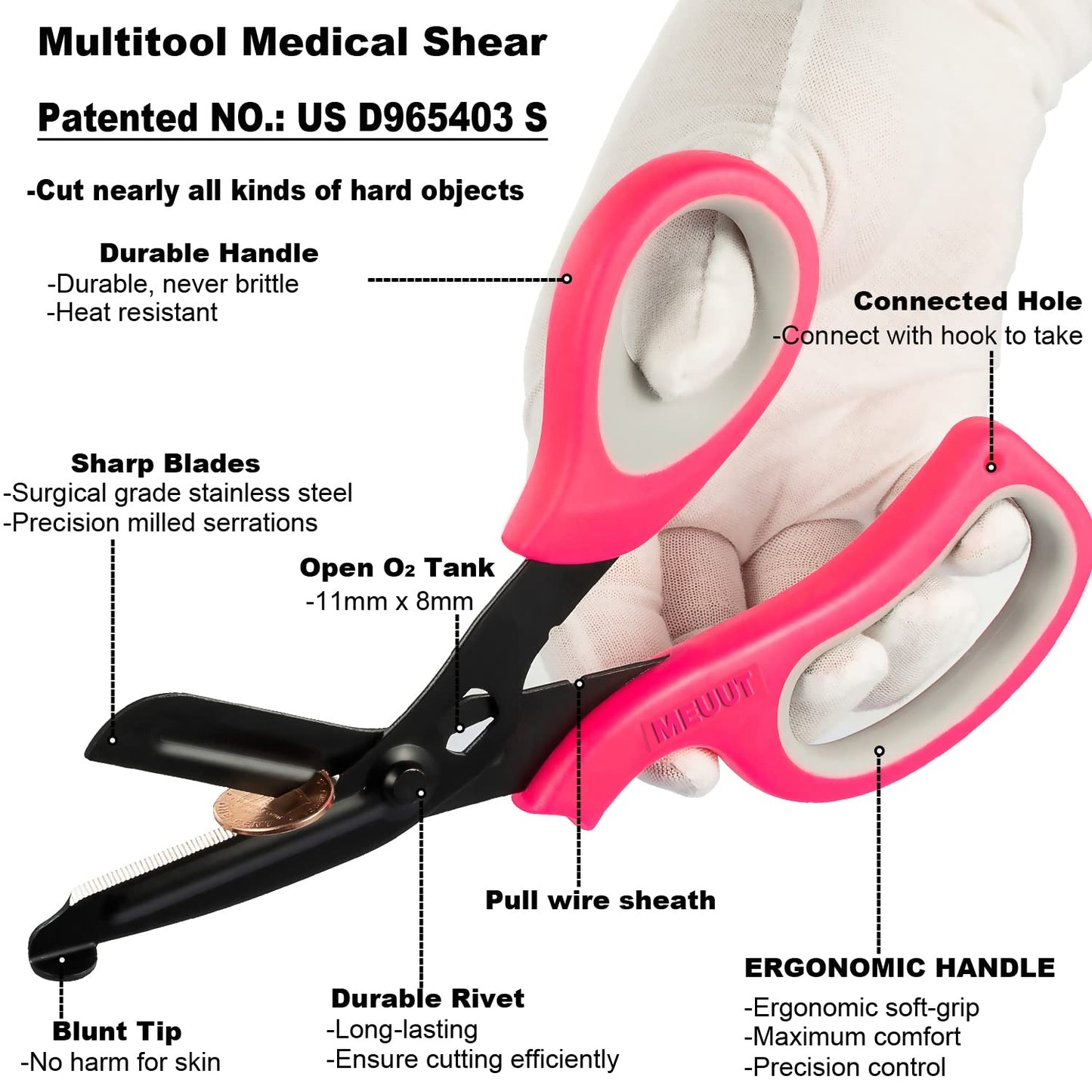 MEUUT 2 Pack Medical Scissors Trauma Shears for Left and Right Hand -Patented Bandage Scissors All Purpose with Non-Stick Blades, Surgical Grade Shears Stainless Steel EMT Scissors for Nurses EMT