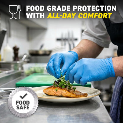 72HRS Blue Nitrile Gloves, Disposable Gloves-4mil, Rubber/Latex Free, Gants Jetables, Gants Nitrile for Food Prep & Cleaning