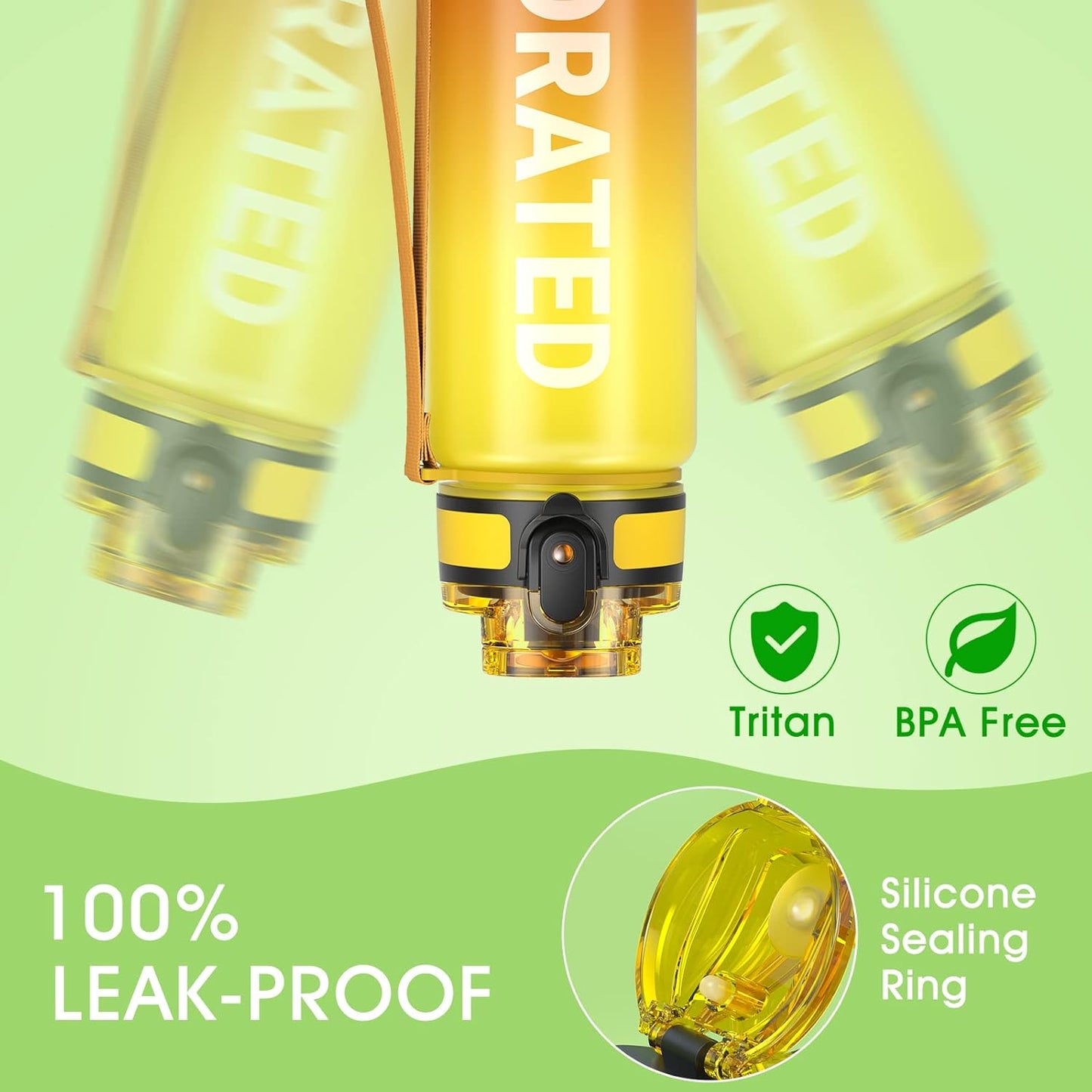 Sahara Sailor Trinkflasche, 950ml Motivations-Sportflasche mit Zeitmarkierung – Trinkzeiten – Tritan, BPA-frei, weite Öffnung auslaufsicher, Fast-Flow-Technologie mit Reinigungsbürste (1 Flasche)