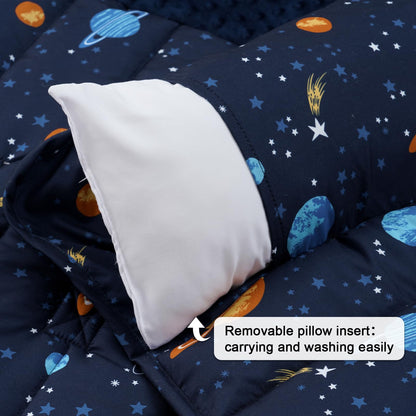 PHF Toddler Nap Mat with Removable Pillow and Minky Blanket, Rollup Design Kids Sleeping Mat, Slumber Bags for Boys, 55"x23" Toddler Sleeping Bag for Daycare Preschool Travel Camping, Space
