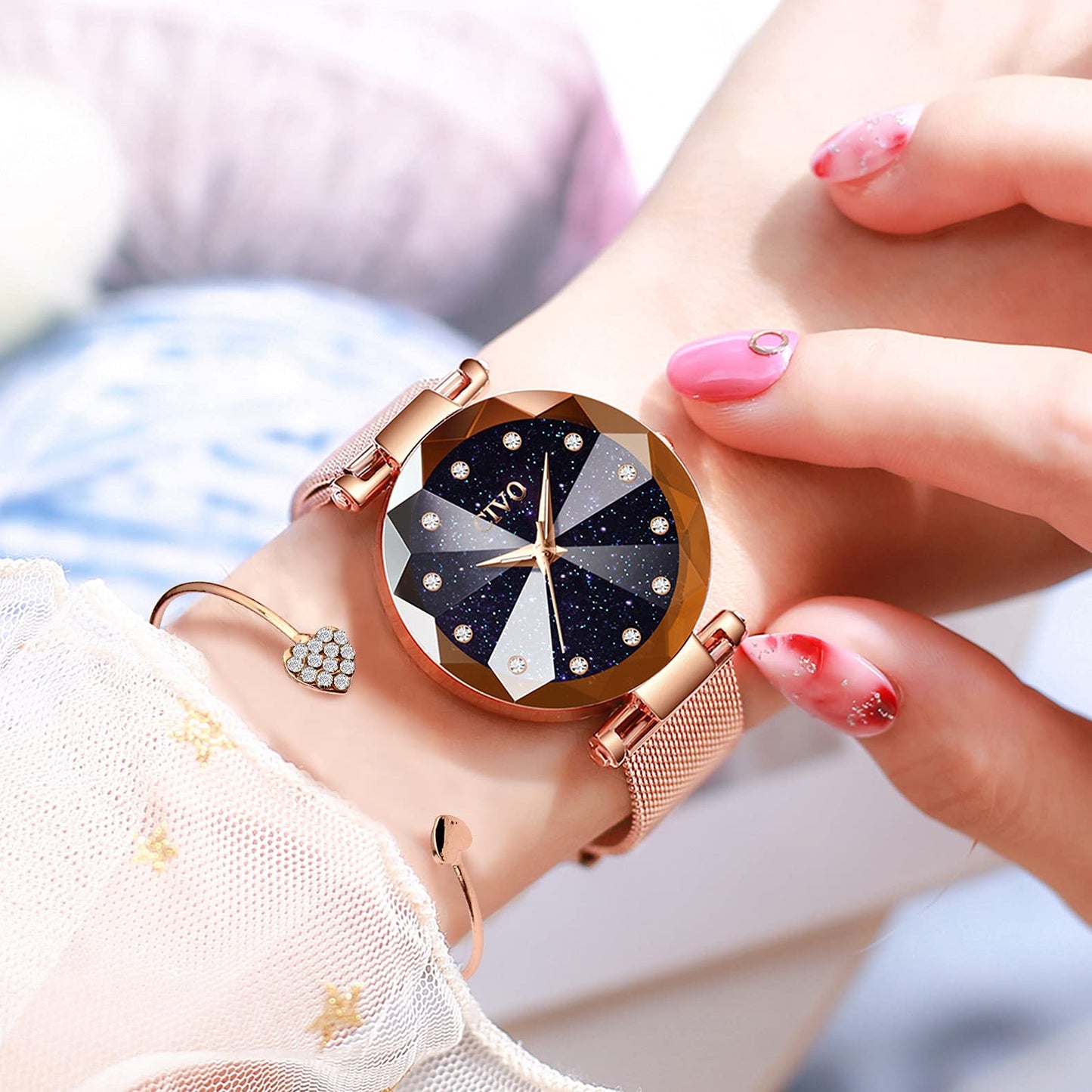 CIVO Damenarmbanduhr, wasserdichte analoge Quarzdameuhr für Damen, Roségold-Mesh-Armband, elegant, luxuriös, Designer-Damenuhr mit Diamant-Zifferblatt