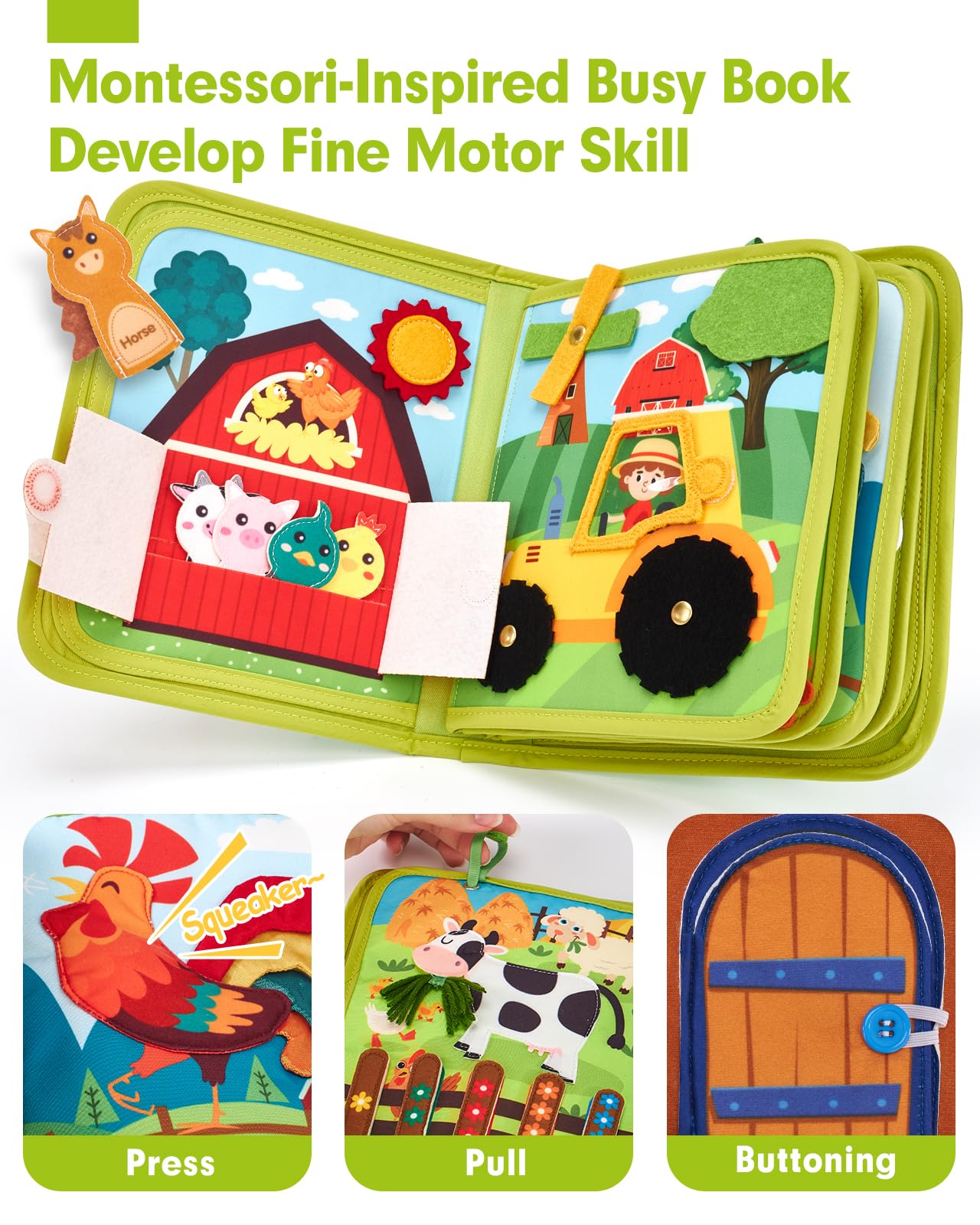 hahaland Busy Book für Kleinkinder 1-3 – Montessori Spielzeug Activity Board für 1-jährige Jungen Mädchen Lernspielzeug Leise Aktivitätsbücher Geschenke Kleinkind Osterkorb Füller Einjährige Reisespielzeuge