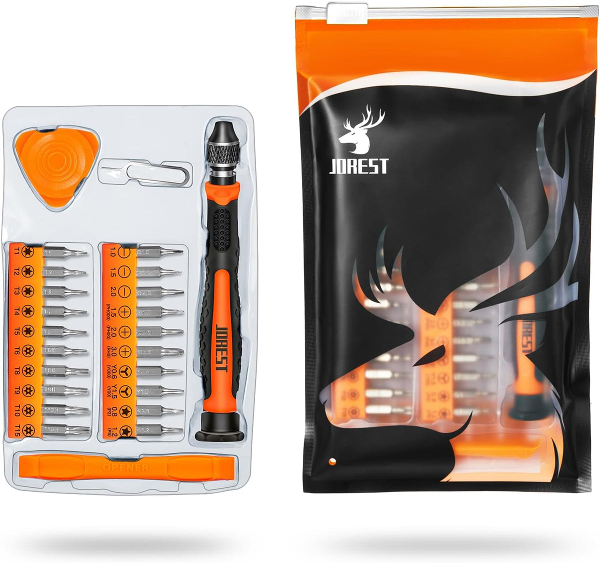 JOREST 40Pcs Small Precision Screwdriver Set, Mini Tool Kit with Torx T5 T6 T8 T9, Triwing Y00, Star Pentalobe, Repair for Ring Doorbell, Laptop, PC, Switch, PS5, Xbox, MacBook, iPhone, Watch, Glasses