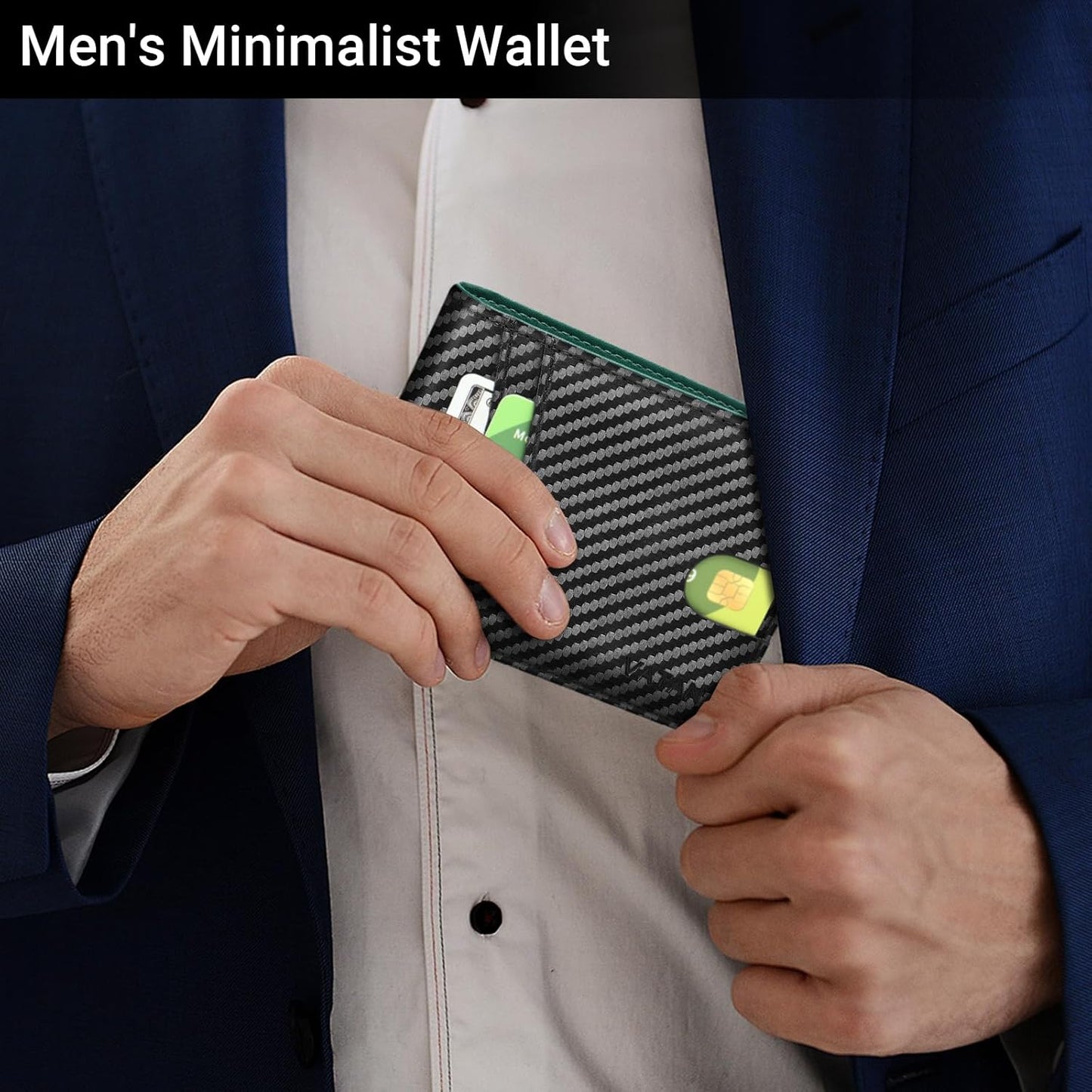 VATAN Herren Slim Wallet RFID Schutz Leder Kreditkartenetui für 15 Karten, Bifold Minimalistisches Dünnes Portemonnaie mit 2 Ausweisfenstern und Geldscheinfach, mit Geschenkbox (Carbon Fiber Schwarz)