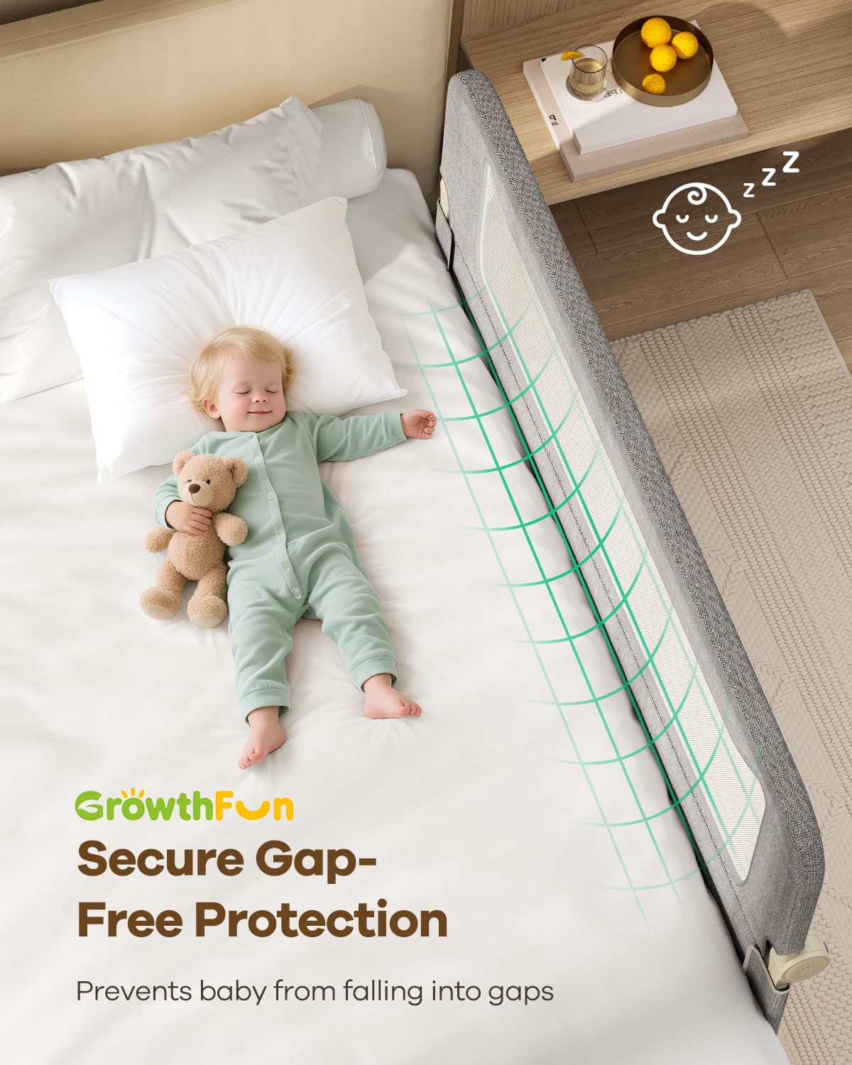 Foldable Bed Rail for Toddlers, 71in Reinforced Carbon Steel Frame&Connectors, Breathable Cationic Fabric - Safety Toddler Bed Rails for Queen, King, Twin, Full, No-Tool Setup.