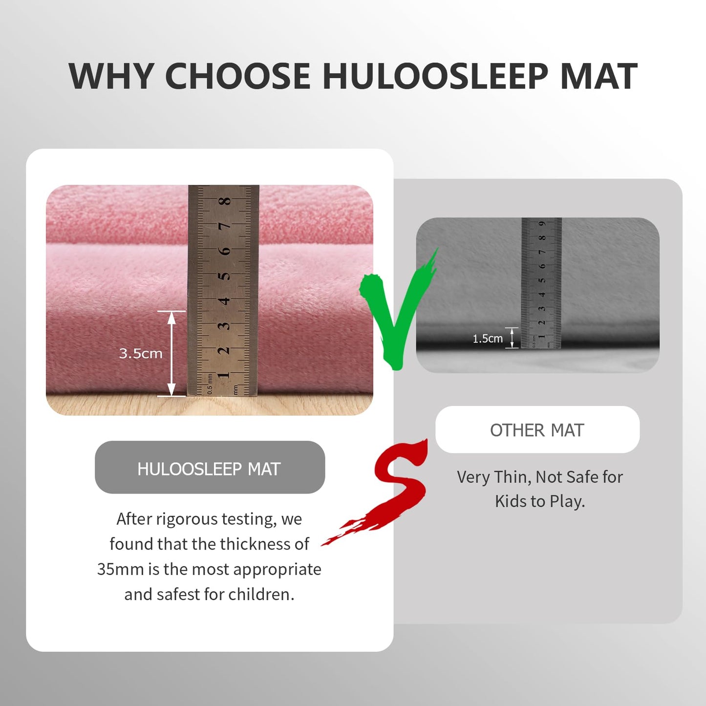 Huloo Sleep Ultra Soft Baby Spielmatte für den Boden, 3,3 cm dicke Elasti-Foam 127x127 cm Laufgittermatte für Kleinkinder, rutschfeste Rückseite, sicher zum Krabbeln und für die Bauchlage, Tatami-Stil (Dunkelgrau)