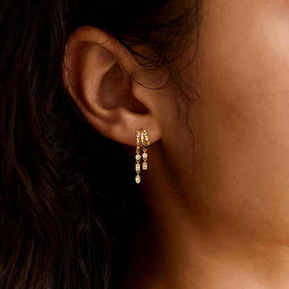 Dangle Earrings for Women,14k Gold Plated Triple Huggie Stud Earrings Cute Statement Chain Earring Dainty Drop Earrings for Women Trendy Gold Plated Jewelry