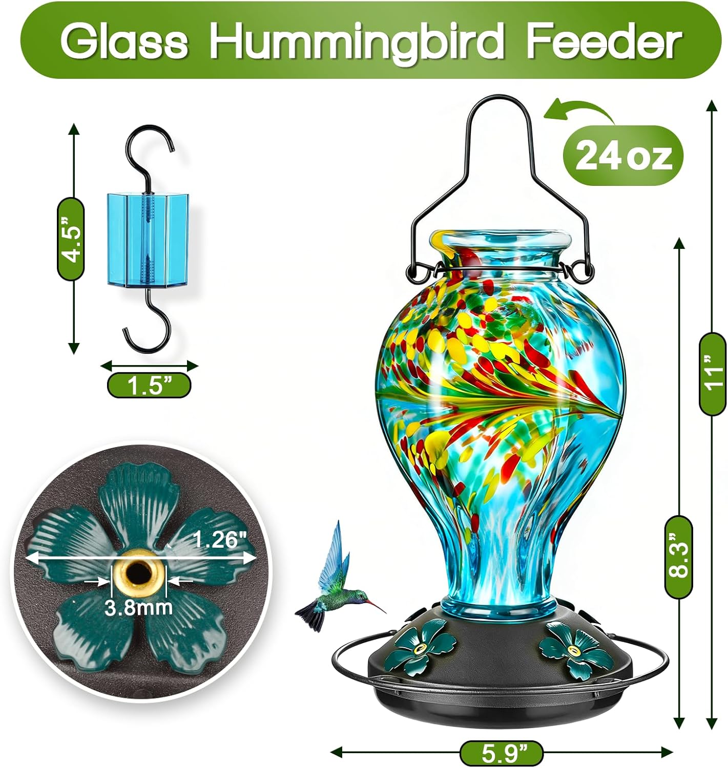 Tegarbed Hand Blown Glass Hummingbird Feeder: A Touch of Elegance for Your Backyard