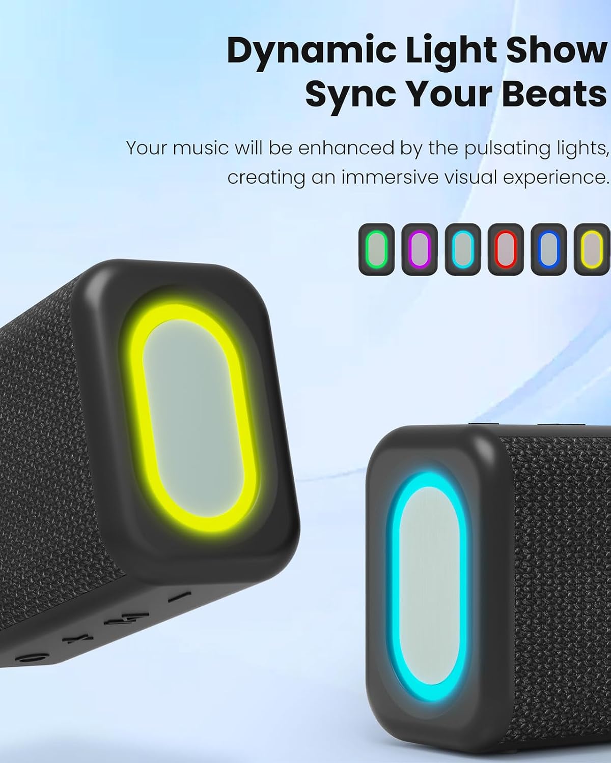 Portable Bluetooth Speaker with Lights, Powerful Crystal Clear Sound, IPX5 Waterproof, All Day Playtime, AUX&TF-Card Input, Bluetooth 5.3, TWS Paring, Small Wireless Speaker for Outdoor, Gift Ideas