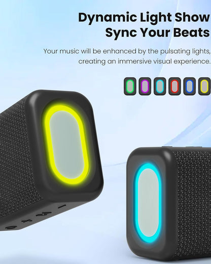 Portable Bluetooth Speaker with Lights, Powerful Crystal Clear Sound, IPX5 Waterproof, All Day Playtime, AUX&TF-Card Input, Bluetooth 5.3, TWS Paring, Small Wireless Speaker for Outdoor, Gift Ideas