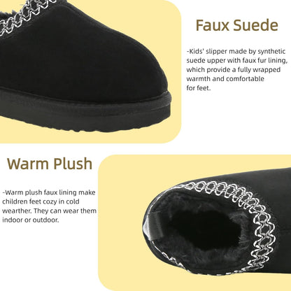 SMajong Kinder Hausschuhe Plüsch Warm Mädchen Flauschige Hausschuhe Jungen Plateau Pantoffeln Slip-on Schuhe Winter Innen Außen