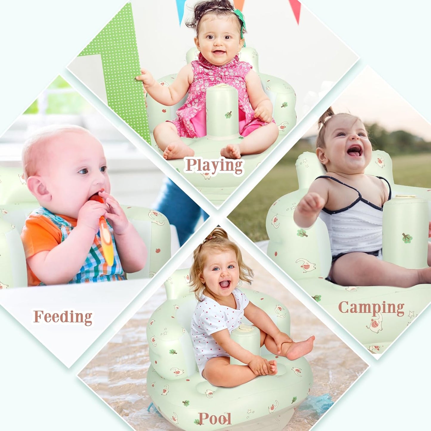 Aufblasbarer Babysitz, aufblasbarer Babystuhl für Babys ab 3 Monaten, aufblasbarer Sommerstuhl mit integrierter Luftpumpe, Baby-Bodensitz zum Sitzenlernen, Spielen, Campen, Orange