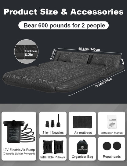 Umbrauto Car Air Mattress Backseat| Inflatable Truck Back Seat Camping Airbed for SUV Rear Seat, Blow Up Sleeping Travel Bed for Van Trunk with Pump & Pillows