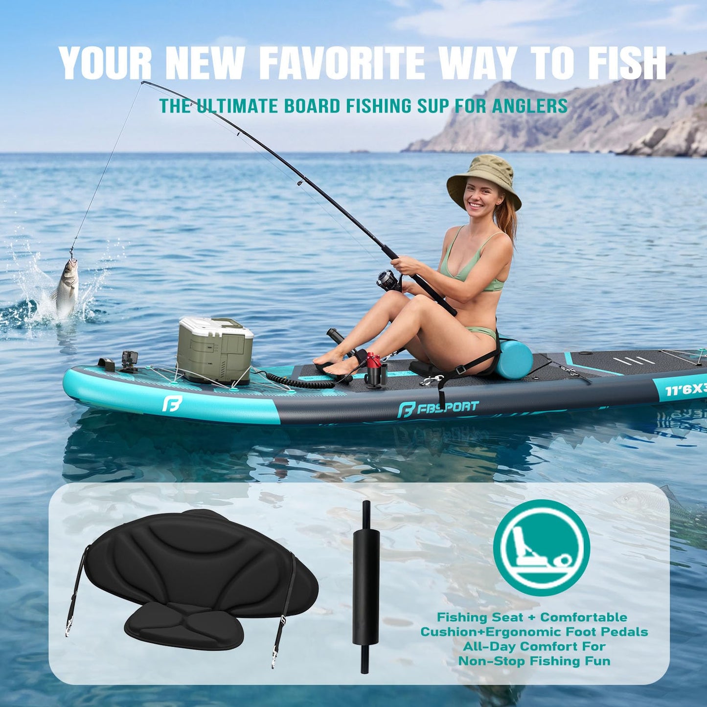 FBSPORT 11' Premium Stand Up Paddle Board, Yoga Board with SUP Accessories & Carry Bag | Wide Stance, Surf Control, Non-Slip Deck, Leash, Paddle and Pump for Youth & Adult