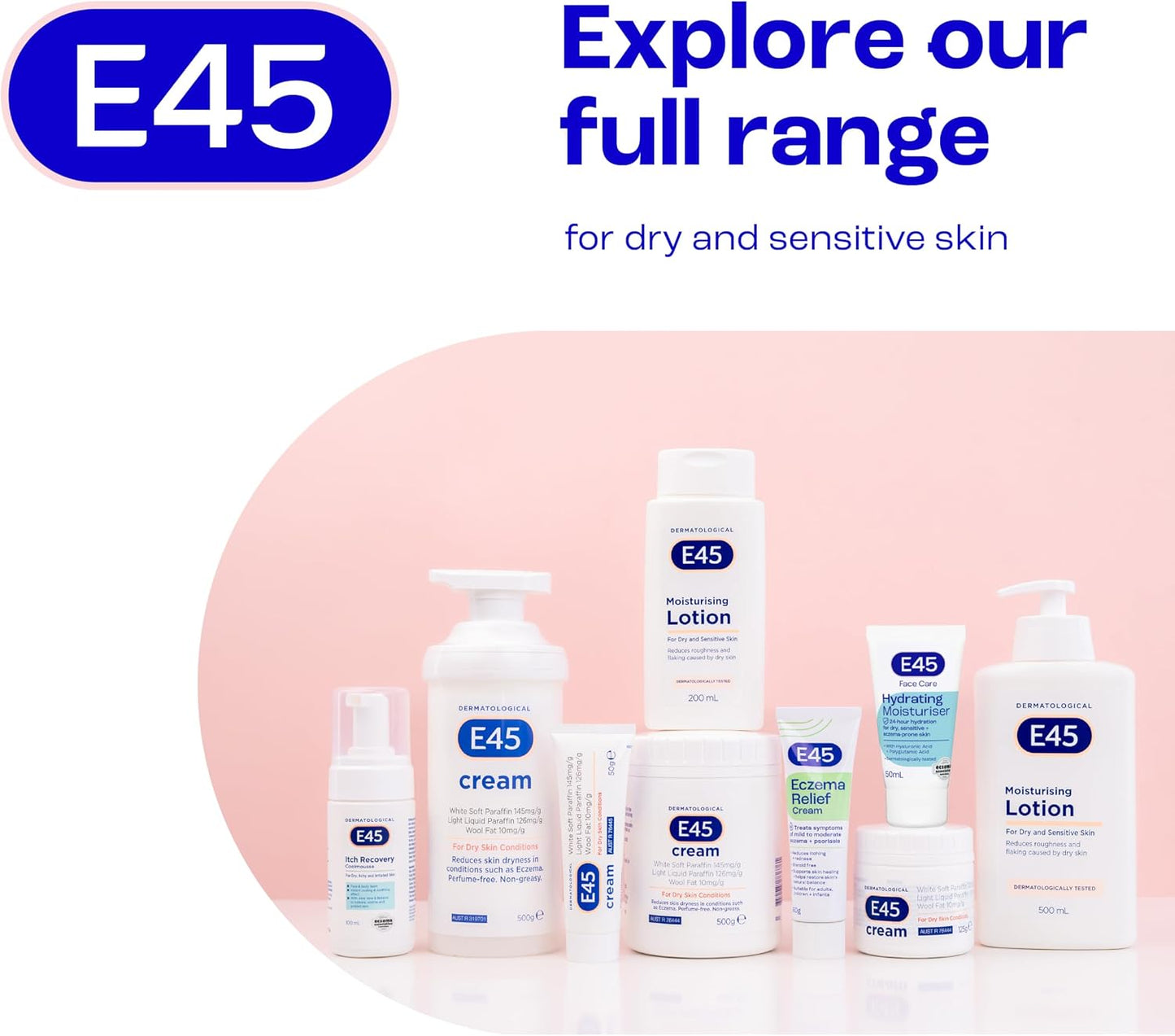 E45 - Face Moisturiser | Long Lasting 24 Hour Hydration | For Dry, Sensitive and Eczema Prone Skin | 50mL