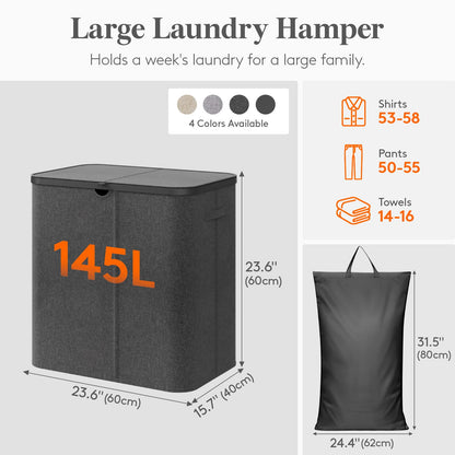 Lifewit 105L Large Laundry Basket with Lid, Laundry Hamper with Plastic Handles and Removable Bag, Foldable Tall Dirty Clothes Hampers for Laundry for Laundry Room, Bedroom, Bathroom, Dorm, Beige