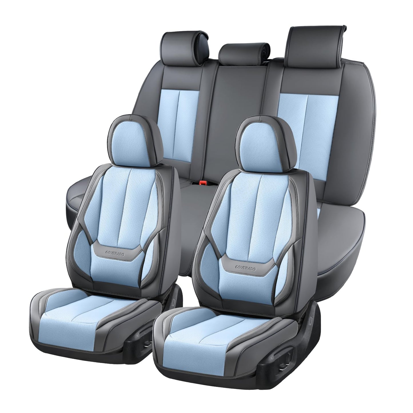 Coverado Car Seat Covers 5 Pieces, Full Set Universal Seat Covers for Cars, Waterproof Nappa Leather Auto Seat Protectors with Head Pillow, Car Interiors Fit for Most Sedans SUV Pick-up Truck, Black