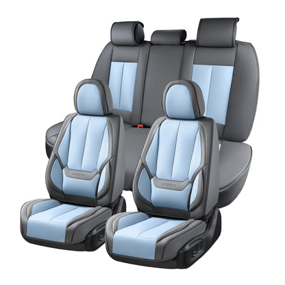 Coverado Car Seat Covers 5 Pieces, Full Set Universal Seat Covers for Cars, Waterproof Nappa Leather Auto Seat Protectors with Head Pillow, Car Interiors Fit for Most Sedans SUV Pick-up Truck, Black