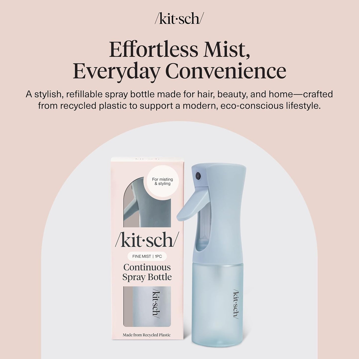 Kitsch Sprühflasche für Haare – Kontinuierlicher Wasserzerstäuber mit ultrafeinem Sprühnebel für Hairstyling, Barbiere, Salons, Reinigung, Pflanzen, vielseitige Sprühflaschen – Aus recyceltem Kunststoff – Terrakotta, 150 ml