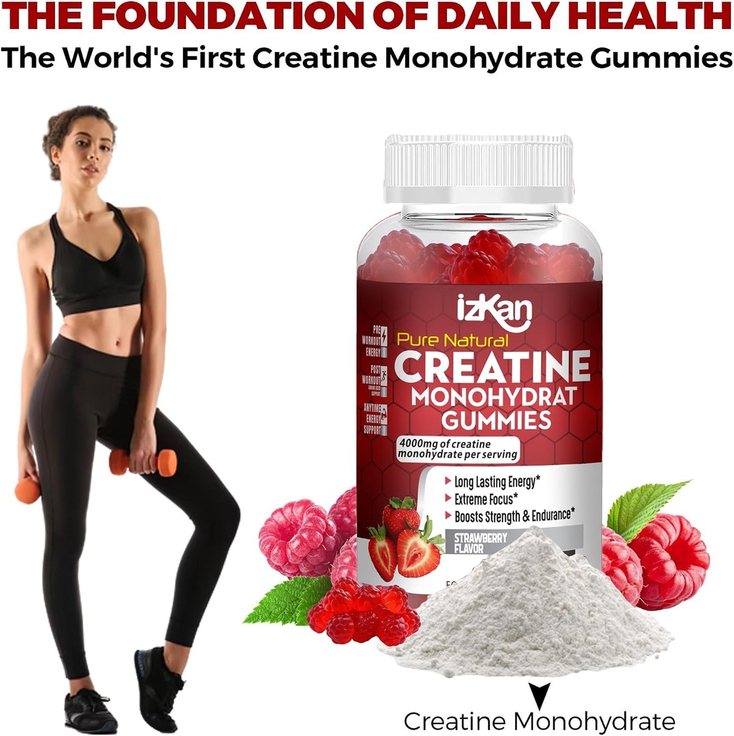 Pro Creatine Monohydrate Gummies 4000mg for Men & Women - 60 Chewable Creatine Gummies Strawberry Flavoured Creatine | Pre Workout Gym Supplement| Keto | Vegan | (3)