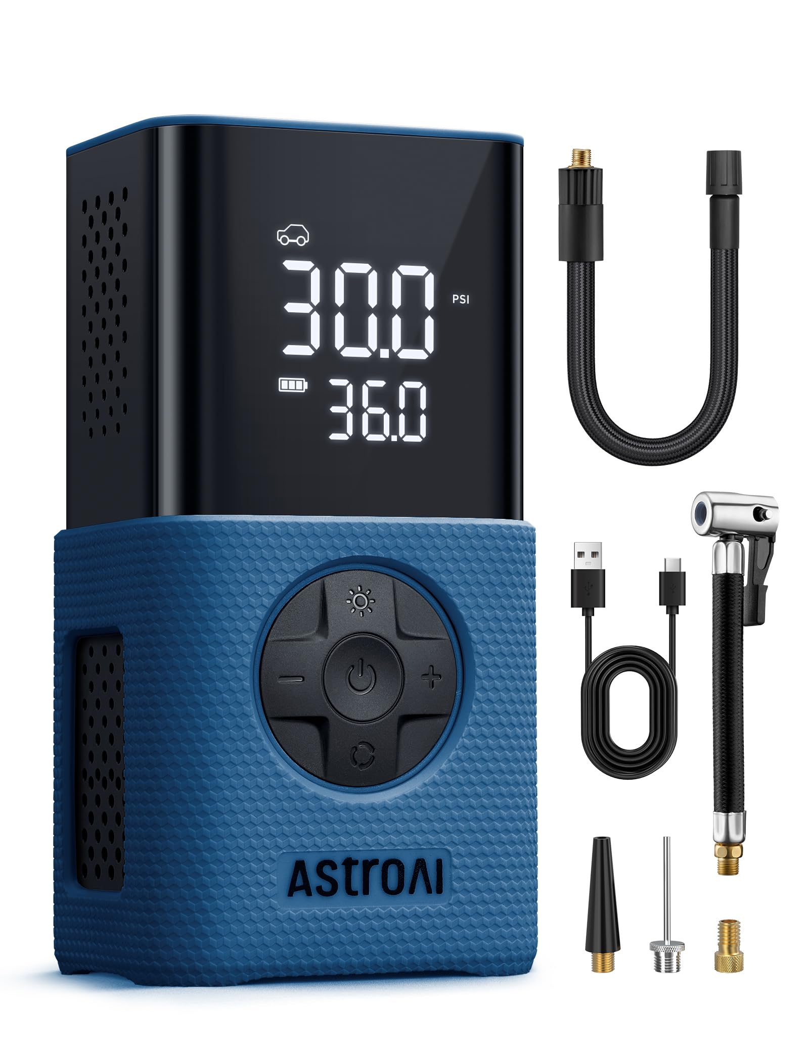 AstroAI L7 Tire Inflator Portable Air Compressor,150 PSI Cordless Mini Air Bike Auto Shut-Off Pump with Digital Display Pressure Gauge, Fast Inflation & LED Light for Car Tires,Motorcycles,Bikes,Balls