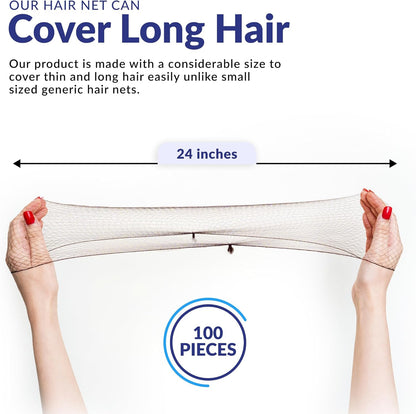 100 Stück Haarnetz Schwarz 24" Unsichtbare Haarnetze für Damen und Herren – Perfekt für Haarknoten, zum Schlafen und für den Küchenservice