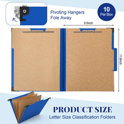 Henoyso 10 Pcs Hanging Classification File Folders, Letter Size Red Folders with 3 Pressboard Dividers, 8 Fasteners, 4 Inch Expansion, 1/3-cut Top Tab for Medical Records and File Cabinet Organizer