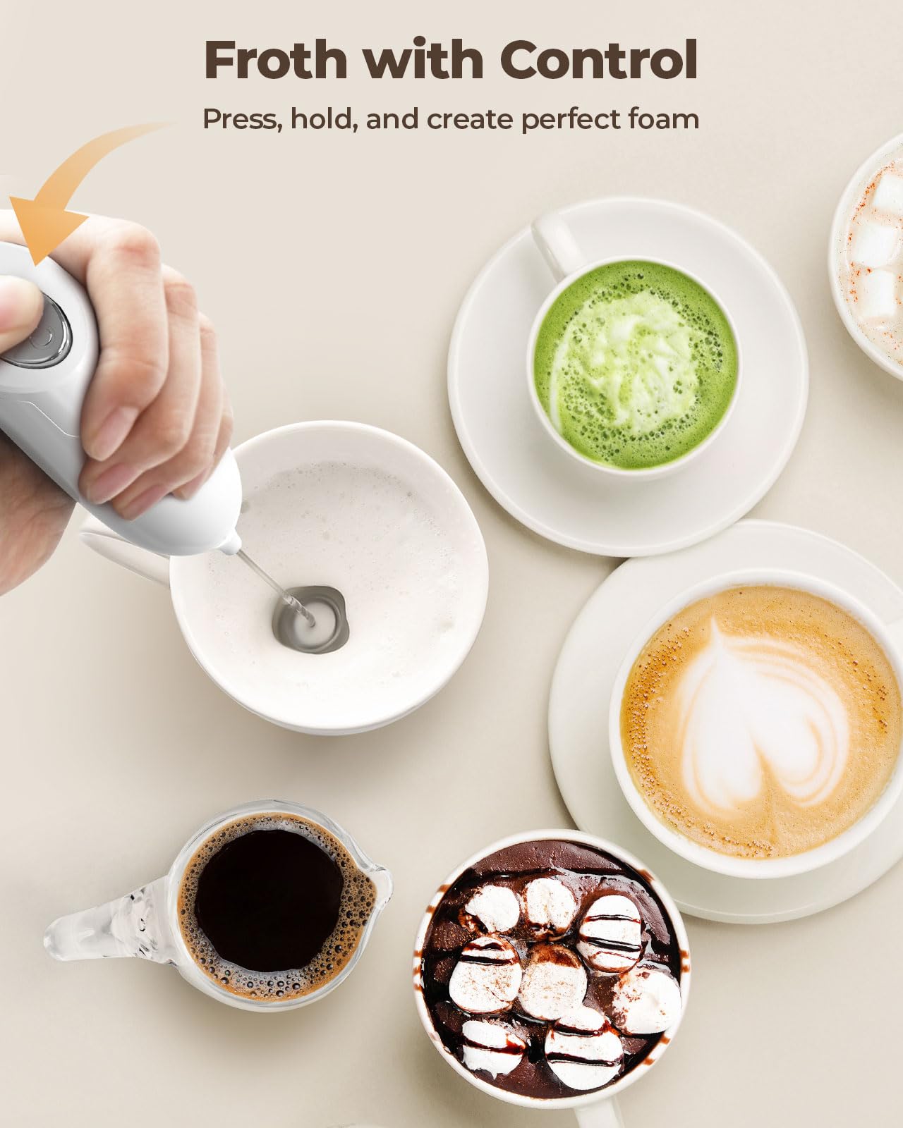 SIMPLETASTE Milchaufschäumer Handheld Elektrischer Quirl, Getränkemixer mit Edelstahl Schneebesen für Cappuccino, Bulletproof Coffee, Latte, mit Ständer, Schwarz, Batteriebetrieben