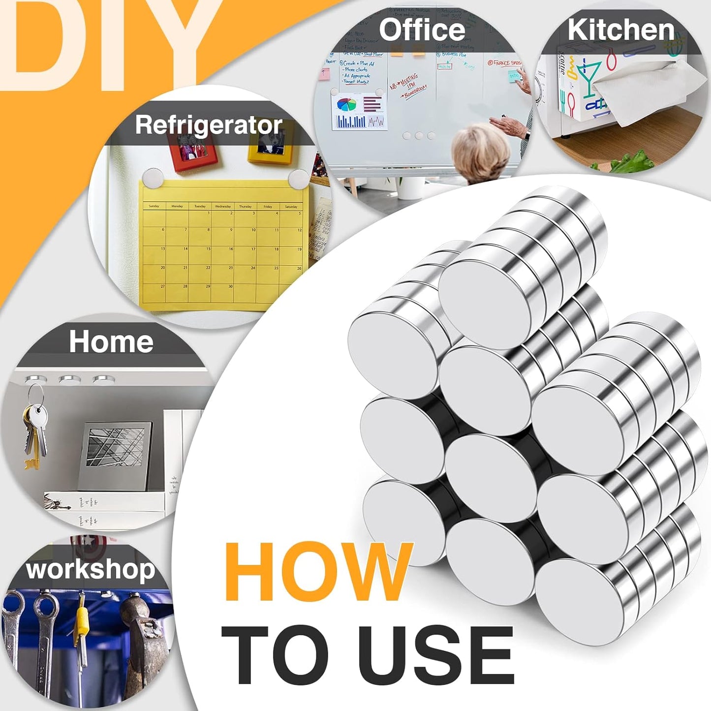 TRYMAG Klein 10x3mm 50 Stück Seltenerdmagnete, 50 Stück Winzige Runde Kühlschrankmagnete für Whiteboard, Kühlschrank, DIY, Küche, Büro