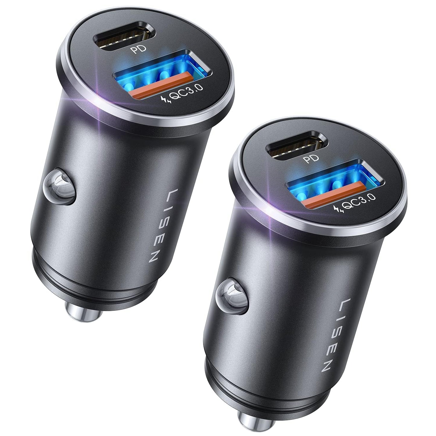 LISEN Mini USB C Auto-Ladegerät, [Aluminiumlegierung] Zigarettenanzünder-Adapter, 54W Auto-Ladegerät USB C Schnellladegerät, Auto Handy-Ladegerät, 12V USB-Steckdose, Auto-Zubehör für iPhone 17 16 Pro Max Air 15 Galaxy