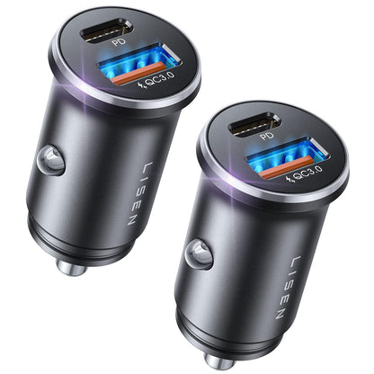 LISEN Mini USB C Auto-Ladegerät, [Aluminiumlegierung] Zigarettenanzünder-Adapter, 54W Auto-Ladegerät USB C Schnellladegerät, Auto Handy-Ladegerät, 12V USB-Steckdose, Auto-Zubehör für iPhone 17 16 Pro Max Air 15 Galaxy