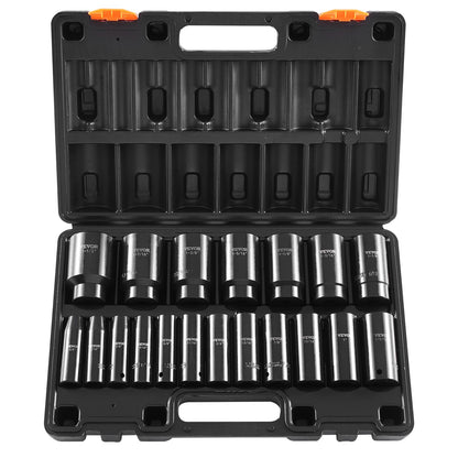 VEVOR 91-Piece 1/2" Drive Impact Socket Set, SAE (5/16" to 1-1/4") & Metric (8 to 32 mm), CR-V, Deep & Shallow, 6 Point, Ratchet Handle, Universal Joint, Adapters, Extension Bars (3, 5, 10 in)